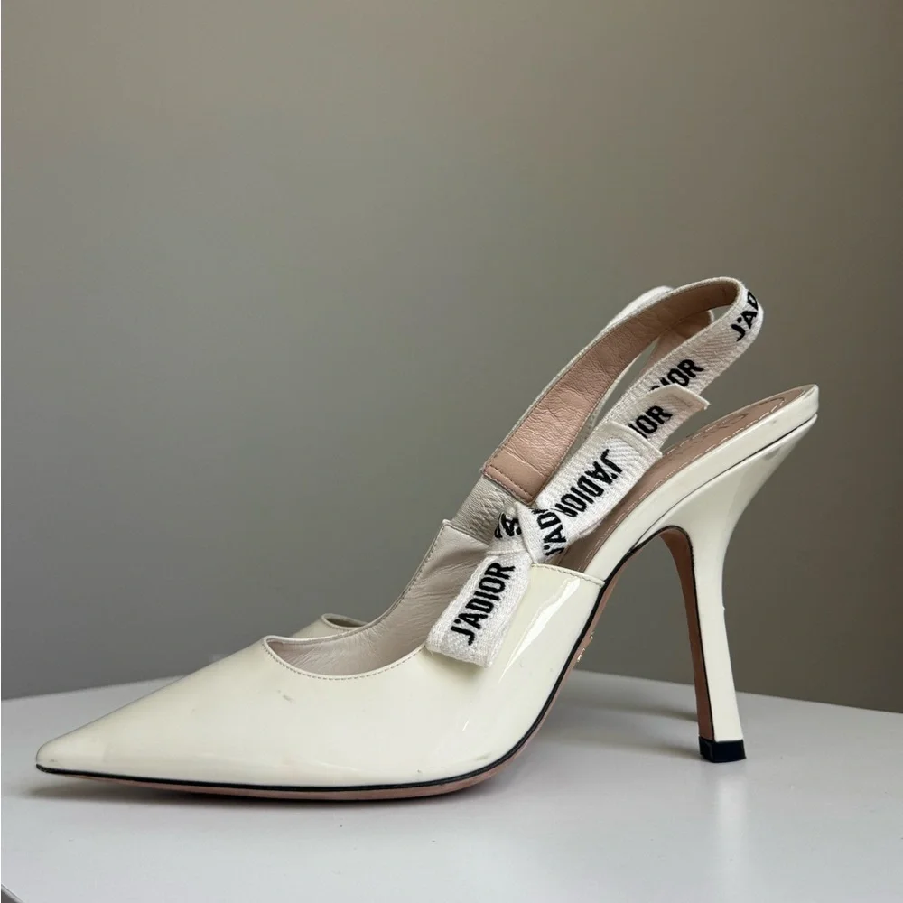 Christian Dior J’Adior Slingback Pumps Size 39 | Cream Patent Leather - Picture 3 of 10